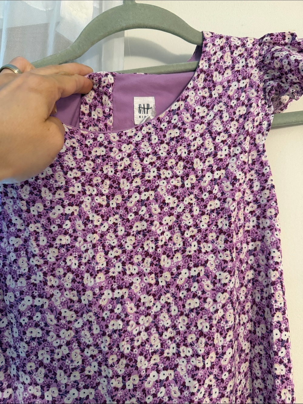 GAP Purple Floral Flutter-Sleeve Dress